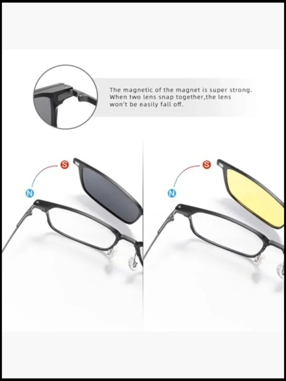 Magnetic Clip On Polarized Sunglasses for Men Retro Square Night Driving